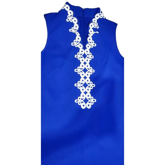 Blue Embroidered Sleeveless Dress Size 12 Retro Mod Boho Chic Cocktail Party A-L - Picture 4 of 16